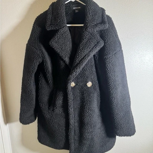 PrettyLittleThing Black Faux Shearling Teddy Coat - Picture 7 of 8